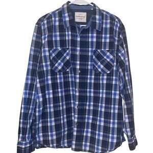VTG Weatherproof Shirt Men's Button Down Windowpane Plaid SZ XL Blues Long Sleev